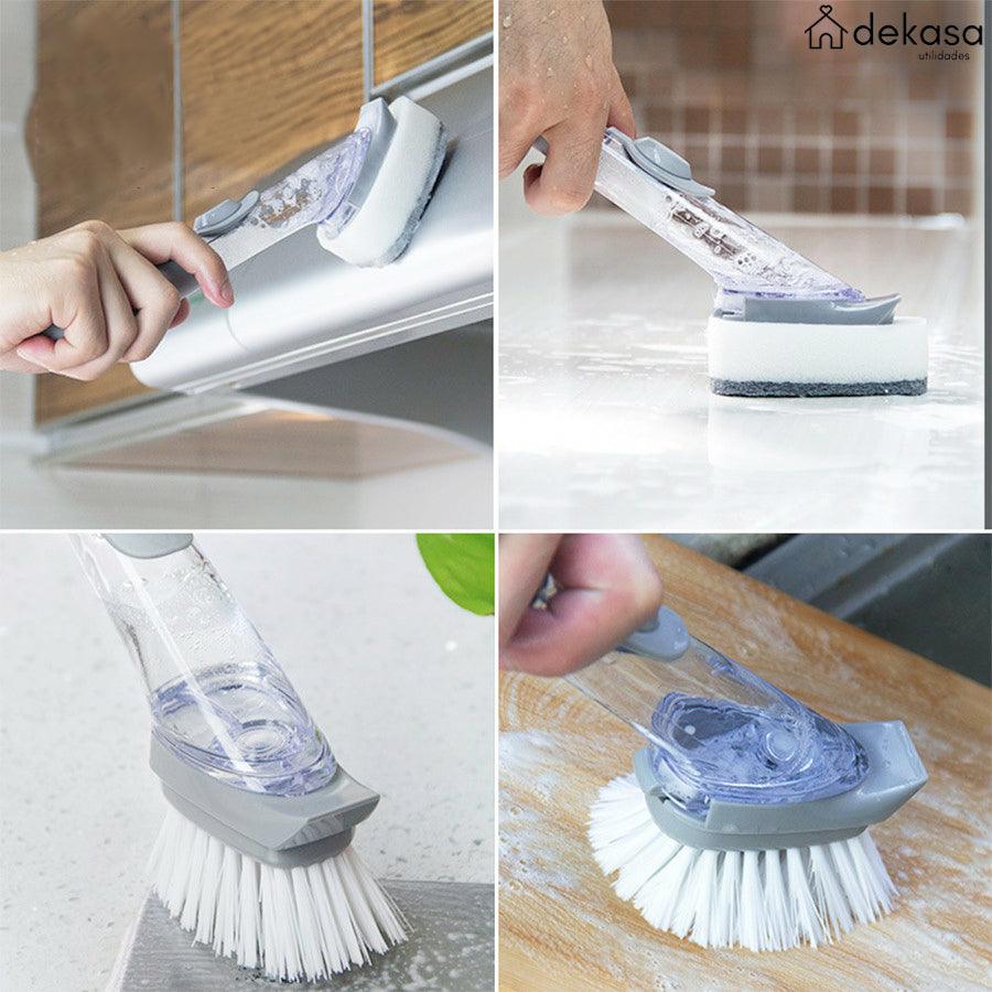 Escova Limpeza Lava Louça Porta Detergente Dispenser 2 em 1