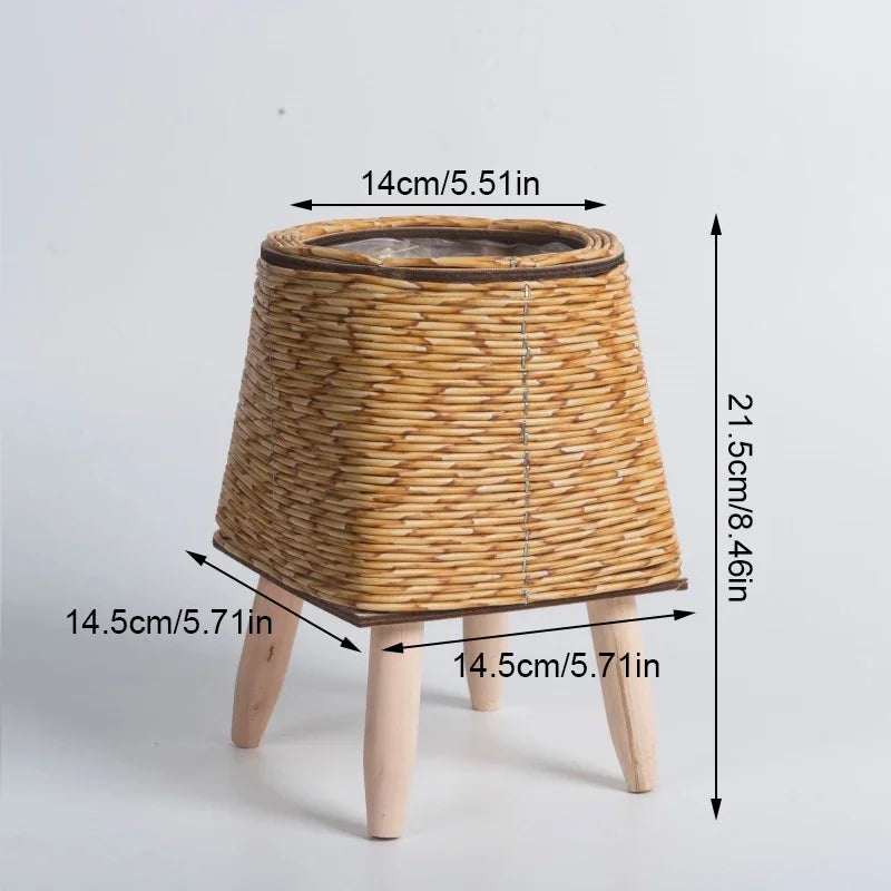 Cachepot de Rattan com Suporte de Madeira