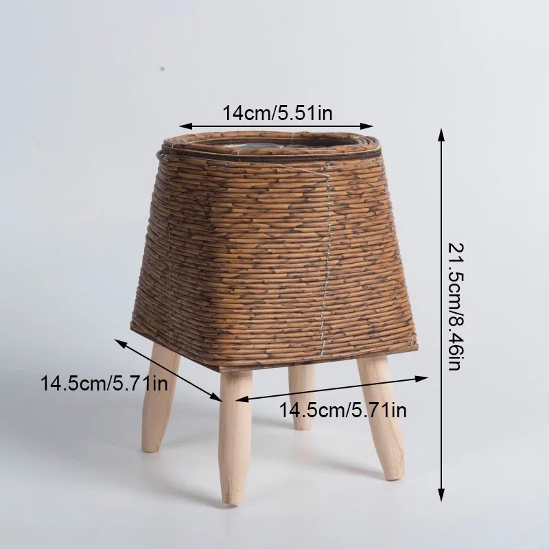Cachepot de Rattan com Suporte de Madeira