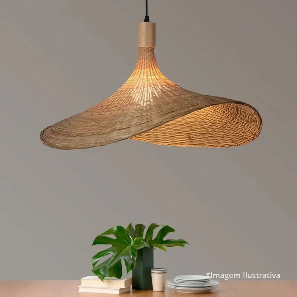 Kit 2 Luminárias Pendente de Rattan Hygge Hat